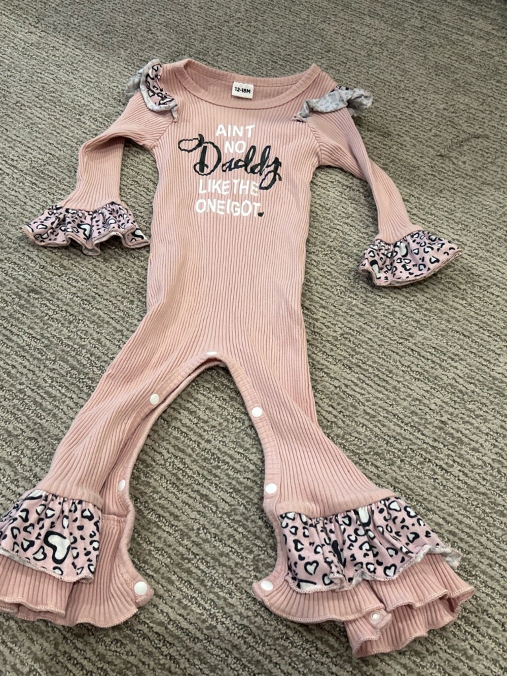 Cute Pink Ribbed Ruffle One-Piece Romper - "Ain't No Daddy Like The One I Got"